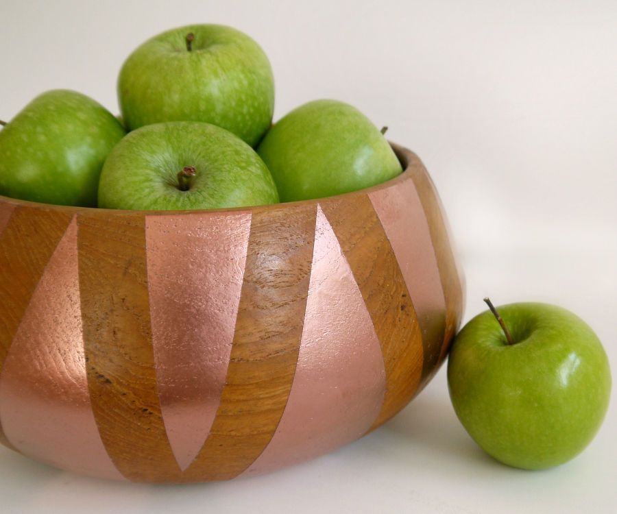 Geometric Wood & Copper Fruit Bowl