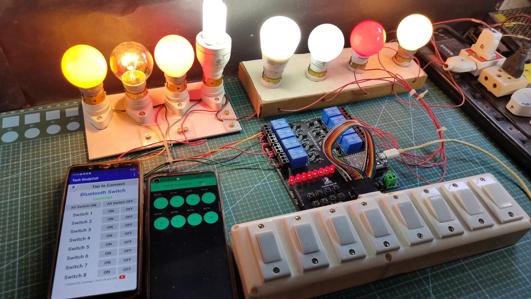 ESP32 WiFi Bluetooth Home Automation With Manual Switch IoT Project ... Circuit Diagram