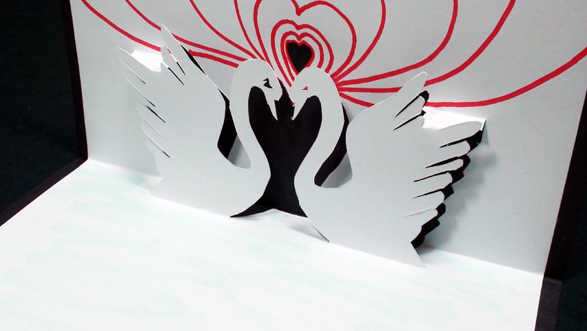 How to Make a Love Swans Pop Up Card (Kirigami 3D) Valentines Day Greetings!