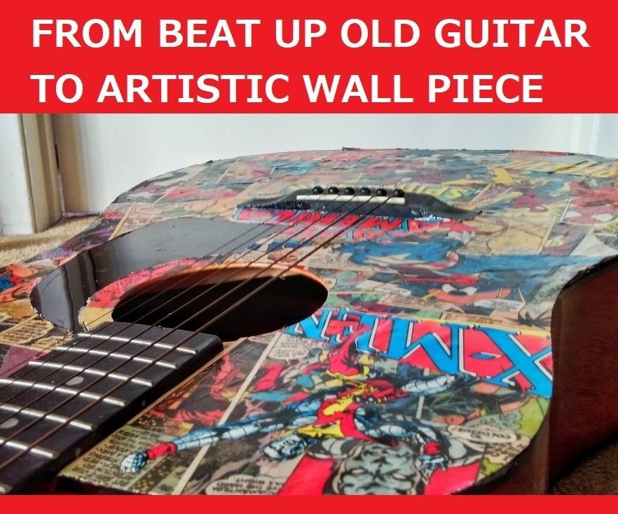 Old Beat Up Guitar to Artistic Wall Piece - Comic Edition
