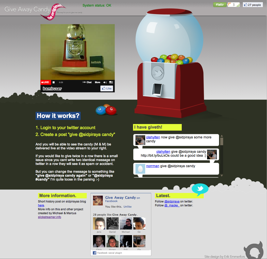 Twitter enabled candy machine
