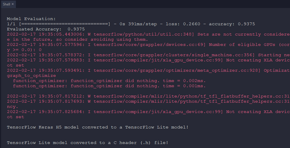 Evaluating the Model Accuracy and Converting the Model to a C Array