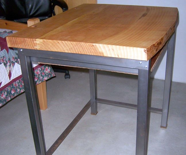 Computer Desk With Steel Tube Stand and Live Edge Wood Slab Top