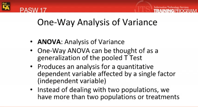 One Way ANOVA: SPSS (4.5)