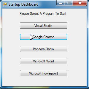 Program A "Startup Dashboard"