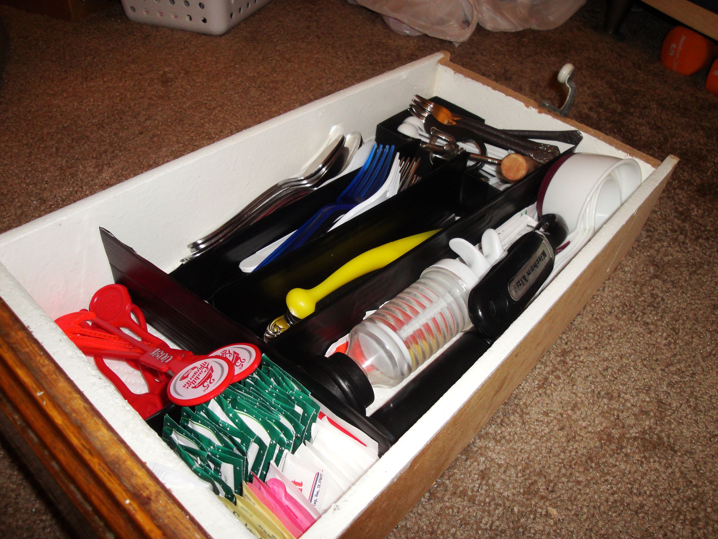 DIY drawer organizers made from cardboard and contact paper