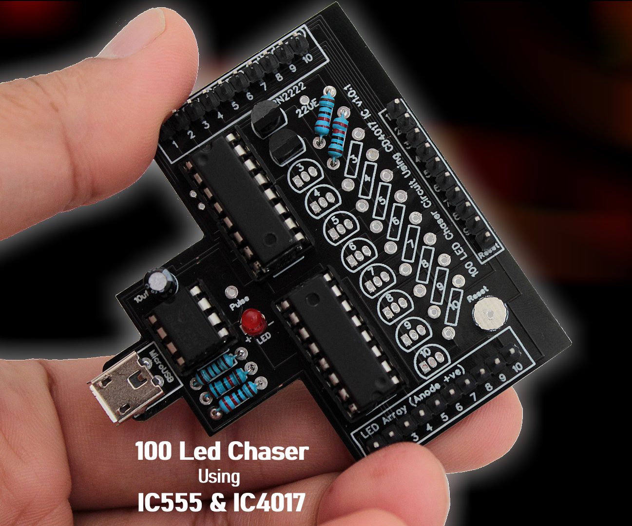 100 LED Chaser Circuit Using IC555 and CD4017