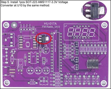 Install 1pcs SOT-223 AMS1117-3.3V Voltage Converter at U10 by the Same Method.