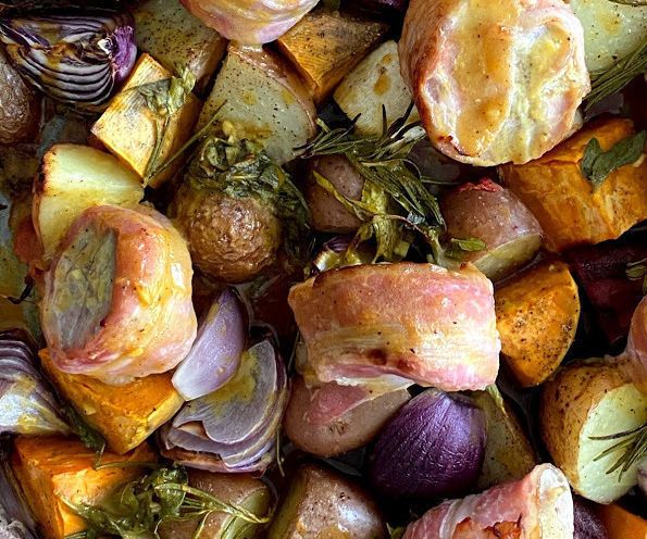 Sheet Pan Mustard and Honey Marinated Pork Tenderloin With Veggies