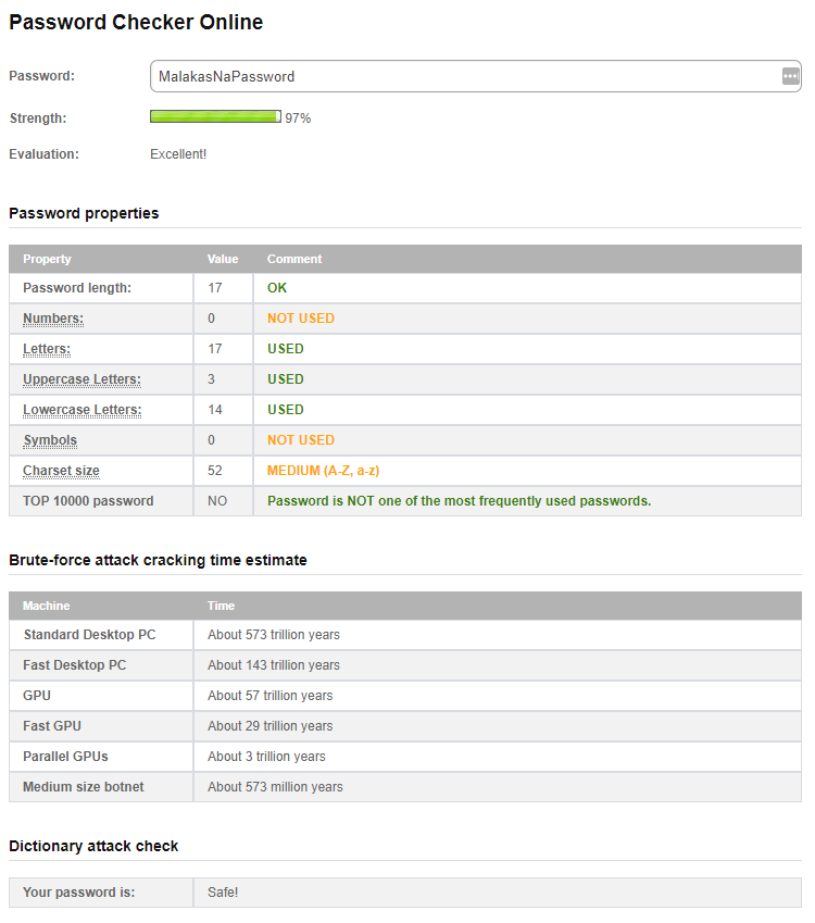 Password Checker Result