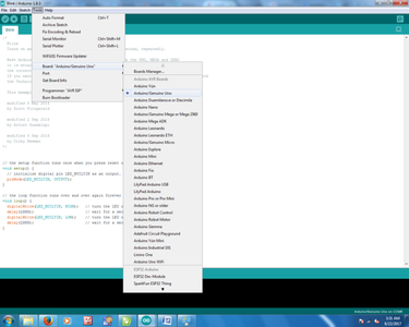 Select the Type of Arduino Board You’re Using: Tools > Board > Your Board Type: