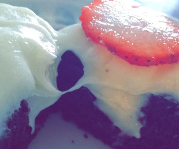 Rich Chocolate Cupcakes With Whipped Buttercream Frosting and a Strawberry on Top
