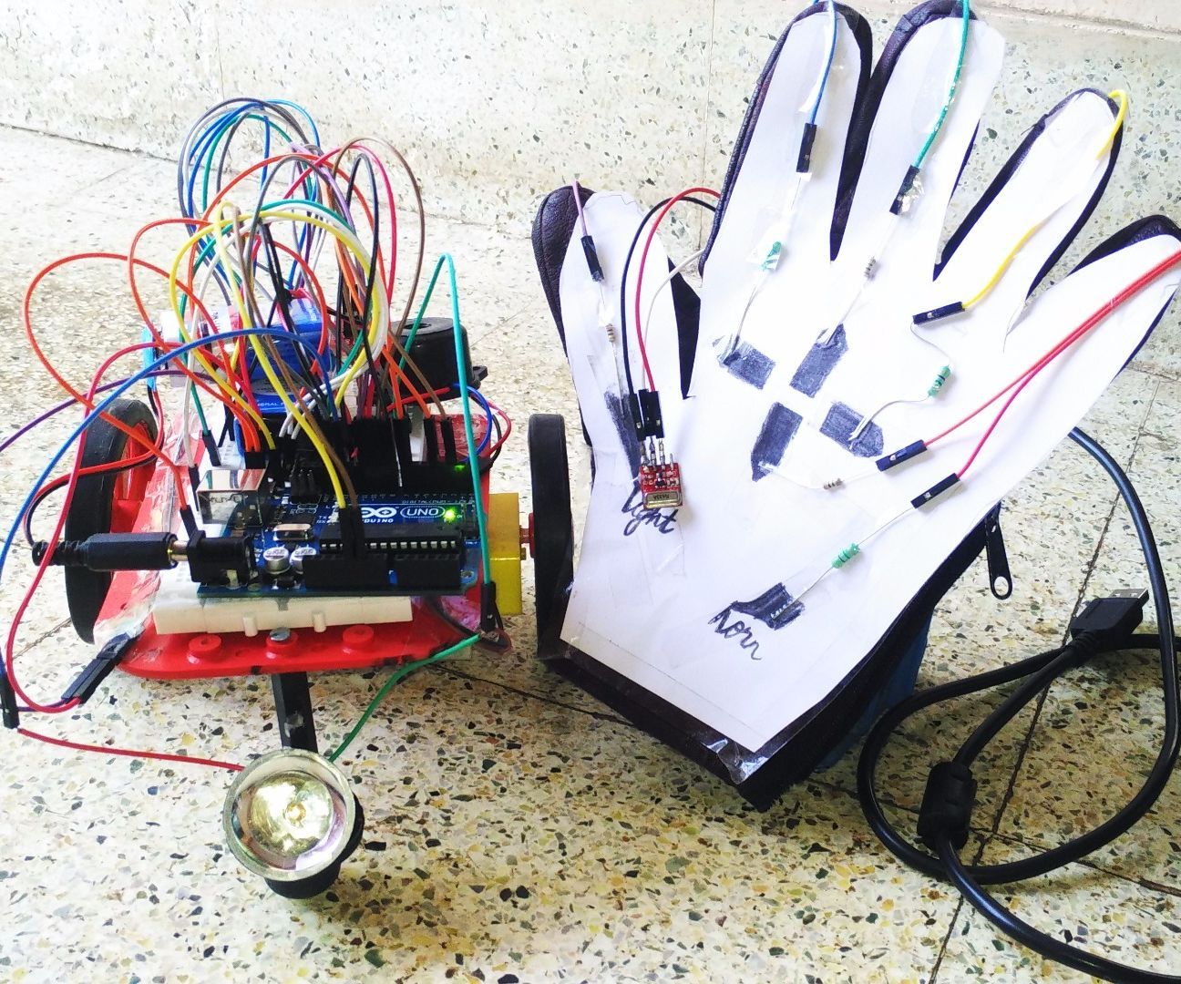 Paper,pencil,a Touchsensing Glove and an Wireless Robot!!