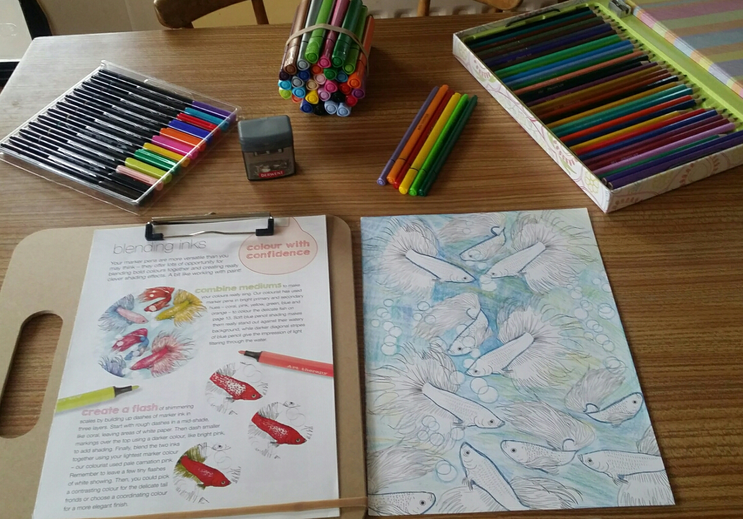 Creatively Colouring Fishes using Large Art Therapy Markers in a Water Background Part 2