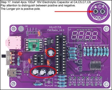 Install 4pcs 100uF 16V Electrolytic Capacitor at C4,C5,C7,C8