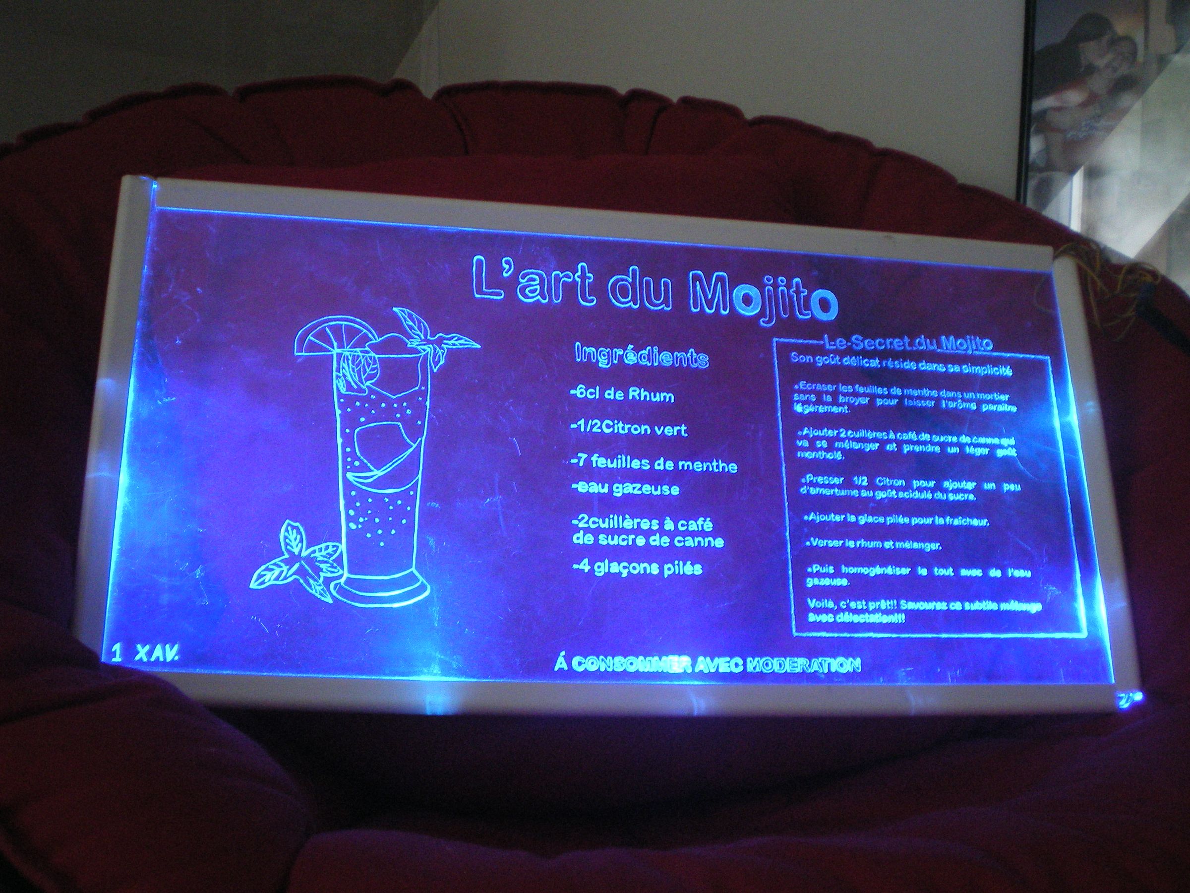 Mojito Recipe in Plexiglass Blue Lighting
