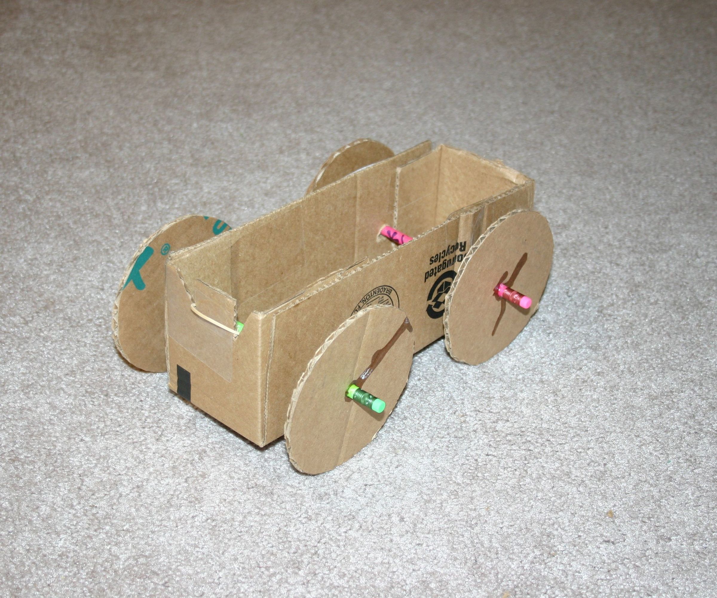 Rubber Band Powered Cardboard Car
