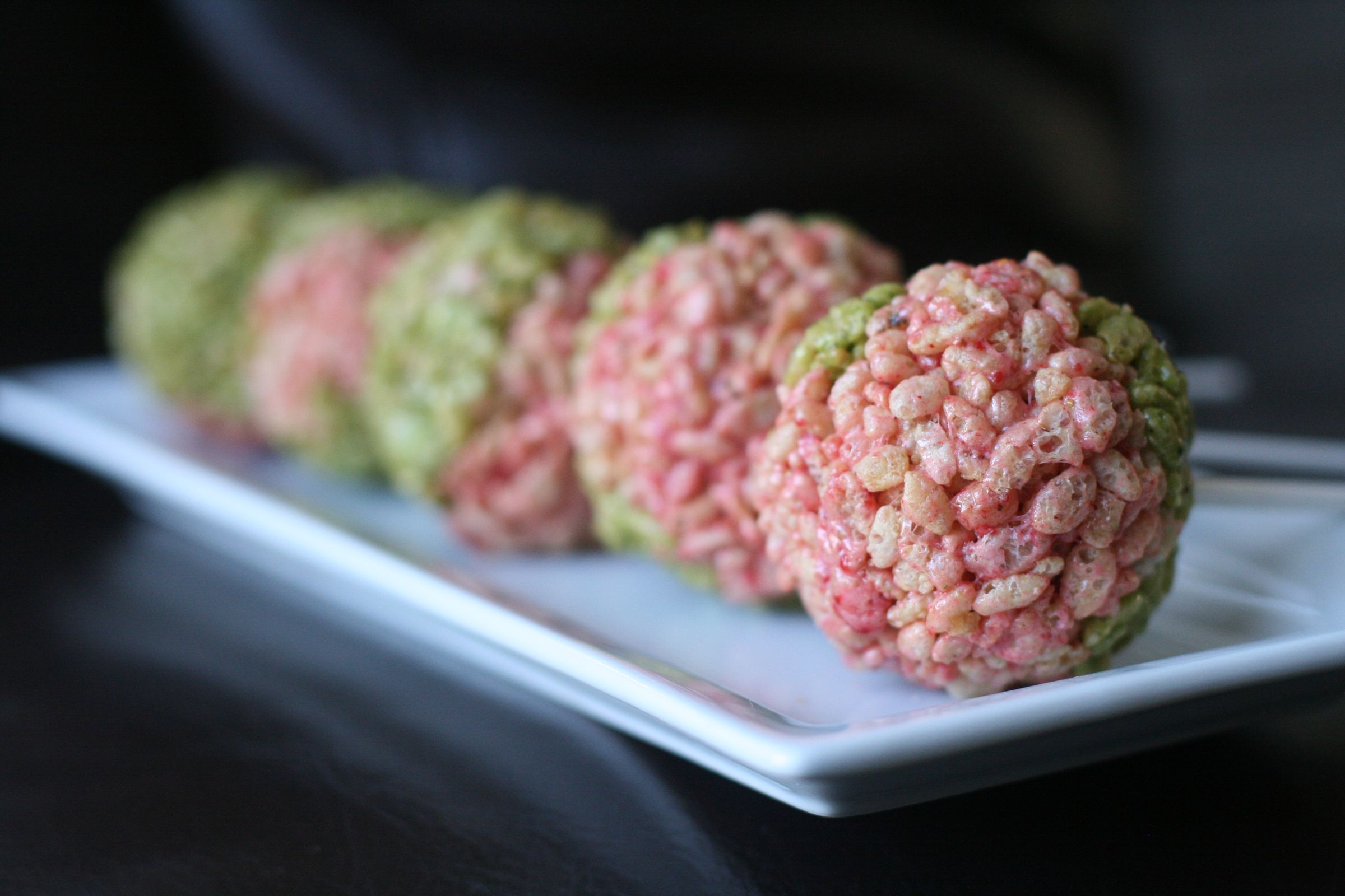 Matcha and Strawberry Rice Krispy Pops