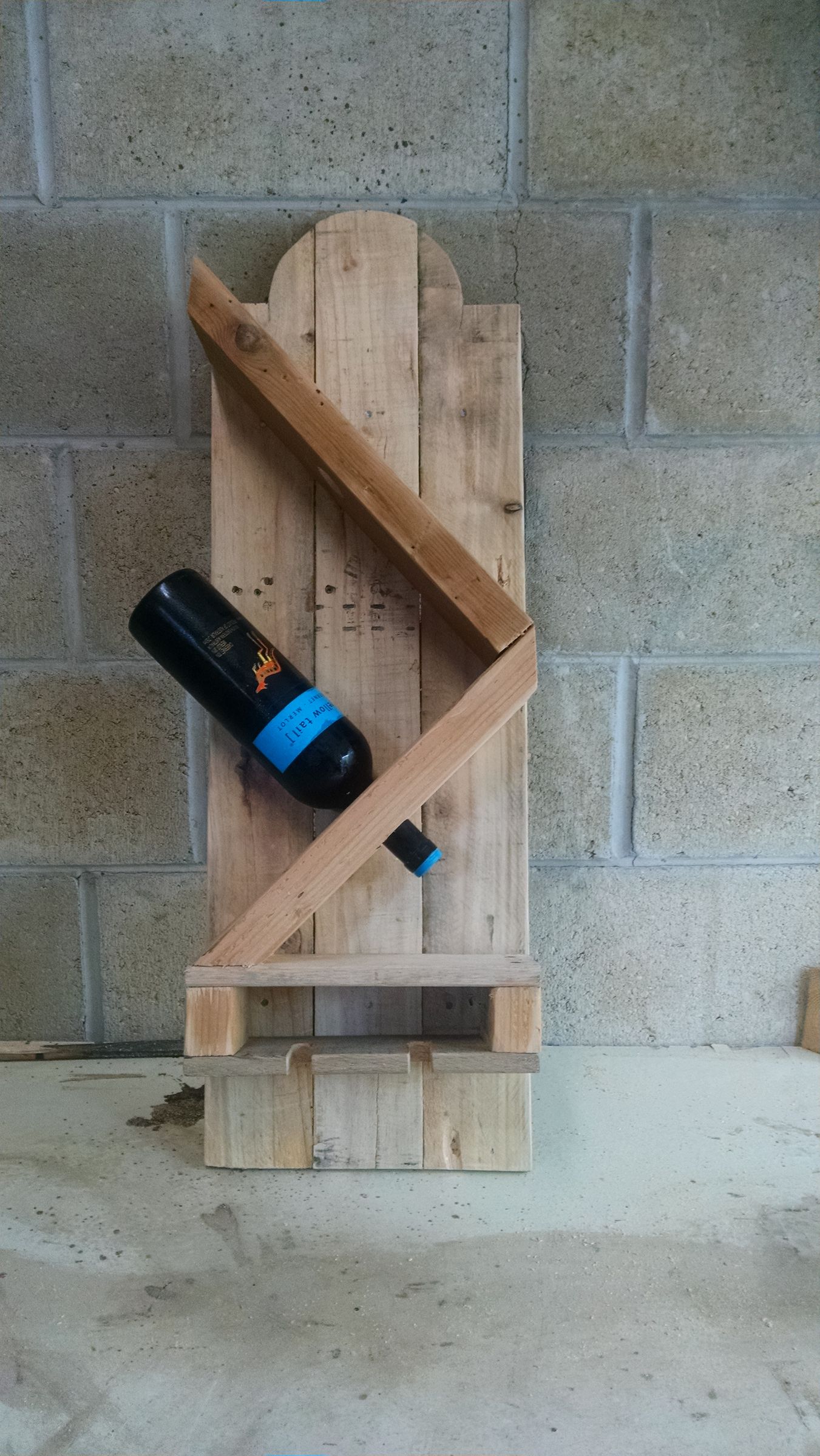 Wine Rack for a Bottle and 2 Cups Out of Pallet