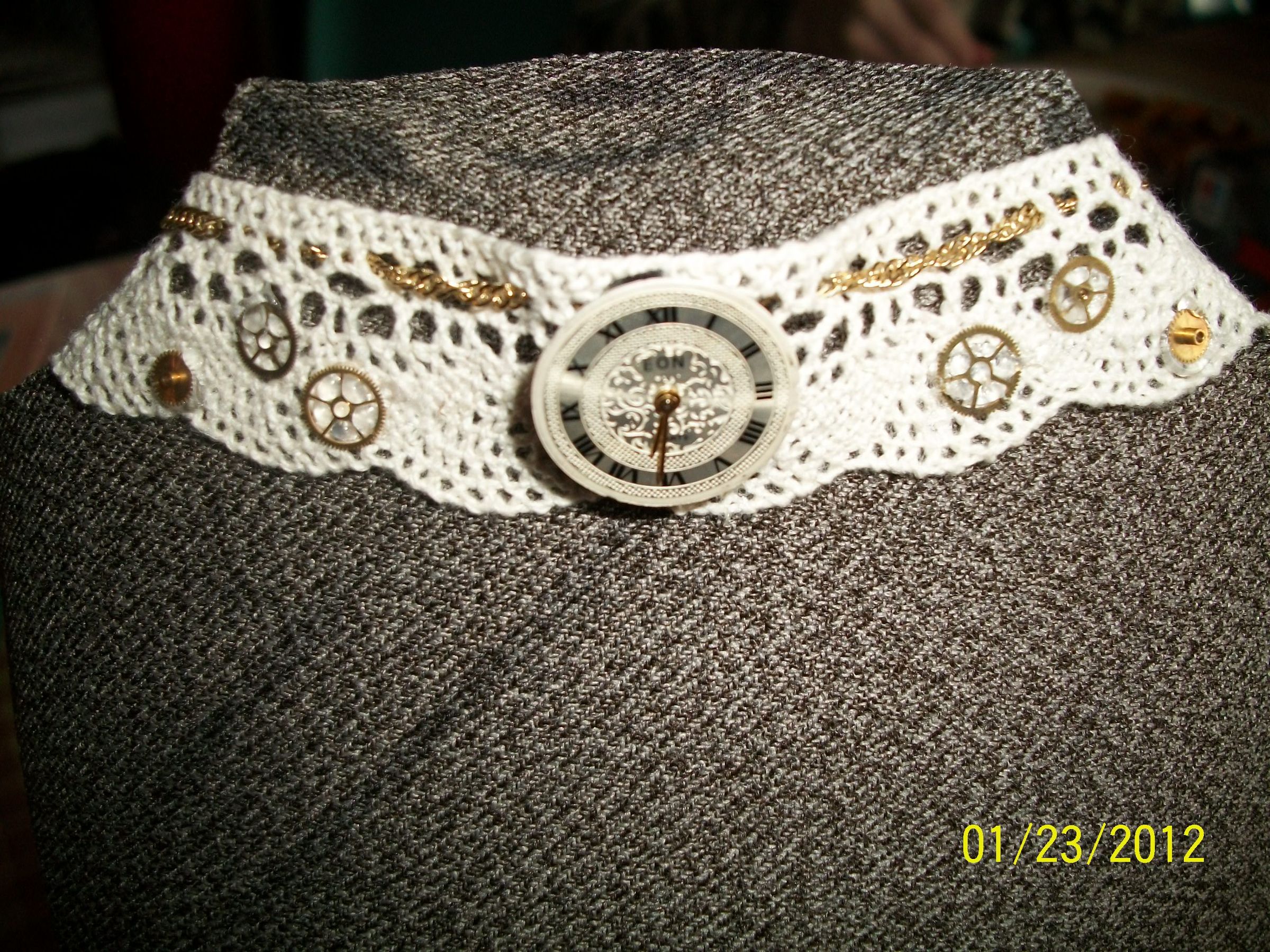 White Lace Steampunk Necklace