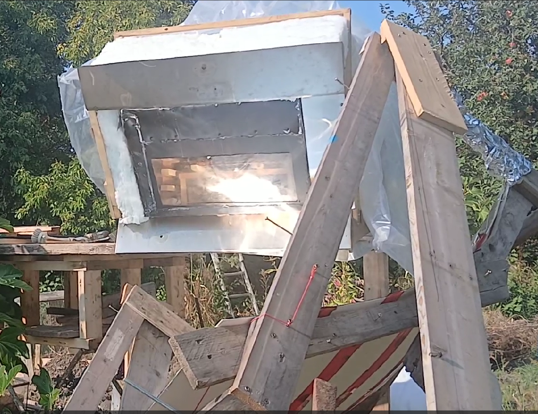 Almost Horsepower! Sun Scoop Tracking Solar Reflector to Steams Soil Improve Garden Production, and Dehydrates Fruit Too!