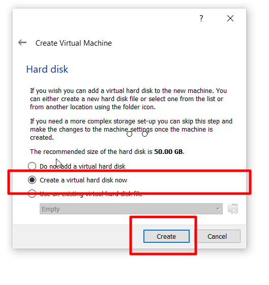 8. Membuat Harddisk Virtual. pada Layar Berikut Pilih 'Buat Hard Drive Virtual Sekarang' dan Klik Buat.