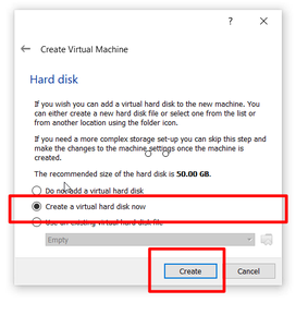 8. Create a Virtual Hard Drive. on the Following Screen Choose to 'Create a Virtual Hard Drive Now' and Click Create.