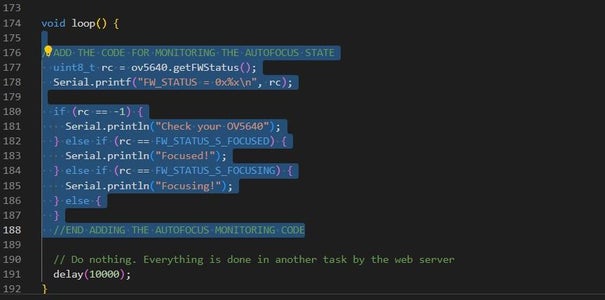 Adding Autofocus Code to CameraWebServer.cpp, Then Build, Upload and Test