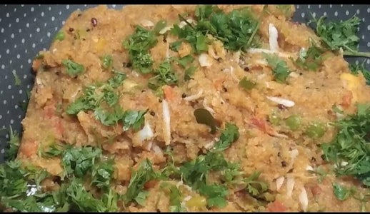 Adding Water Cooking and Serving Khara Bath. 