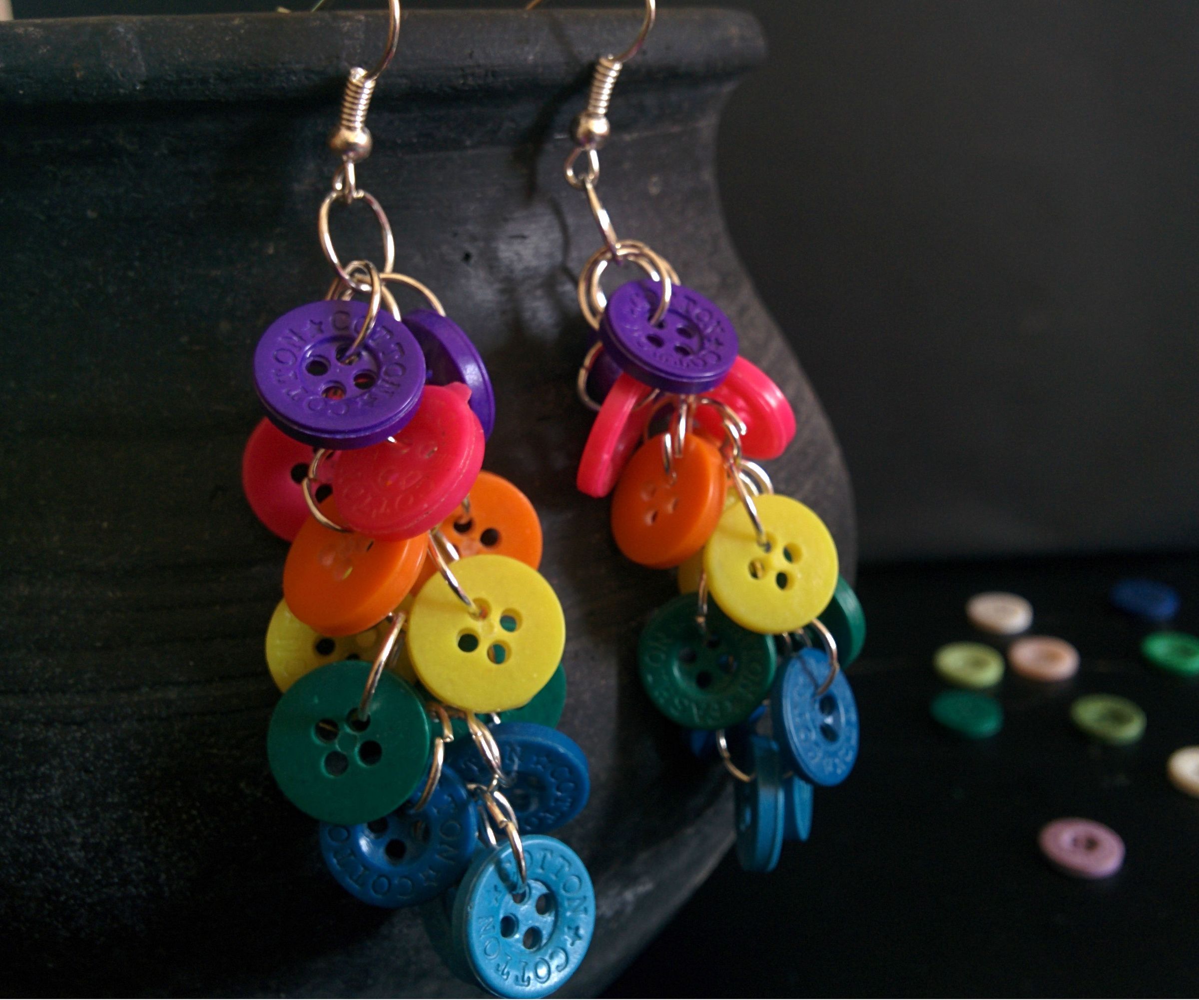 How to Make Rainbow Button Cluster Earrings Easily