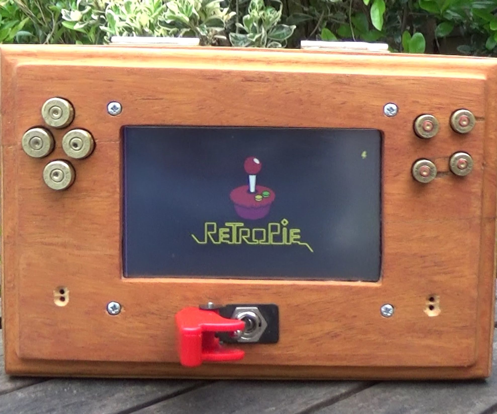 Wooden HandHeld Games Console RetroPie Bullet Button, and Missile