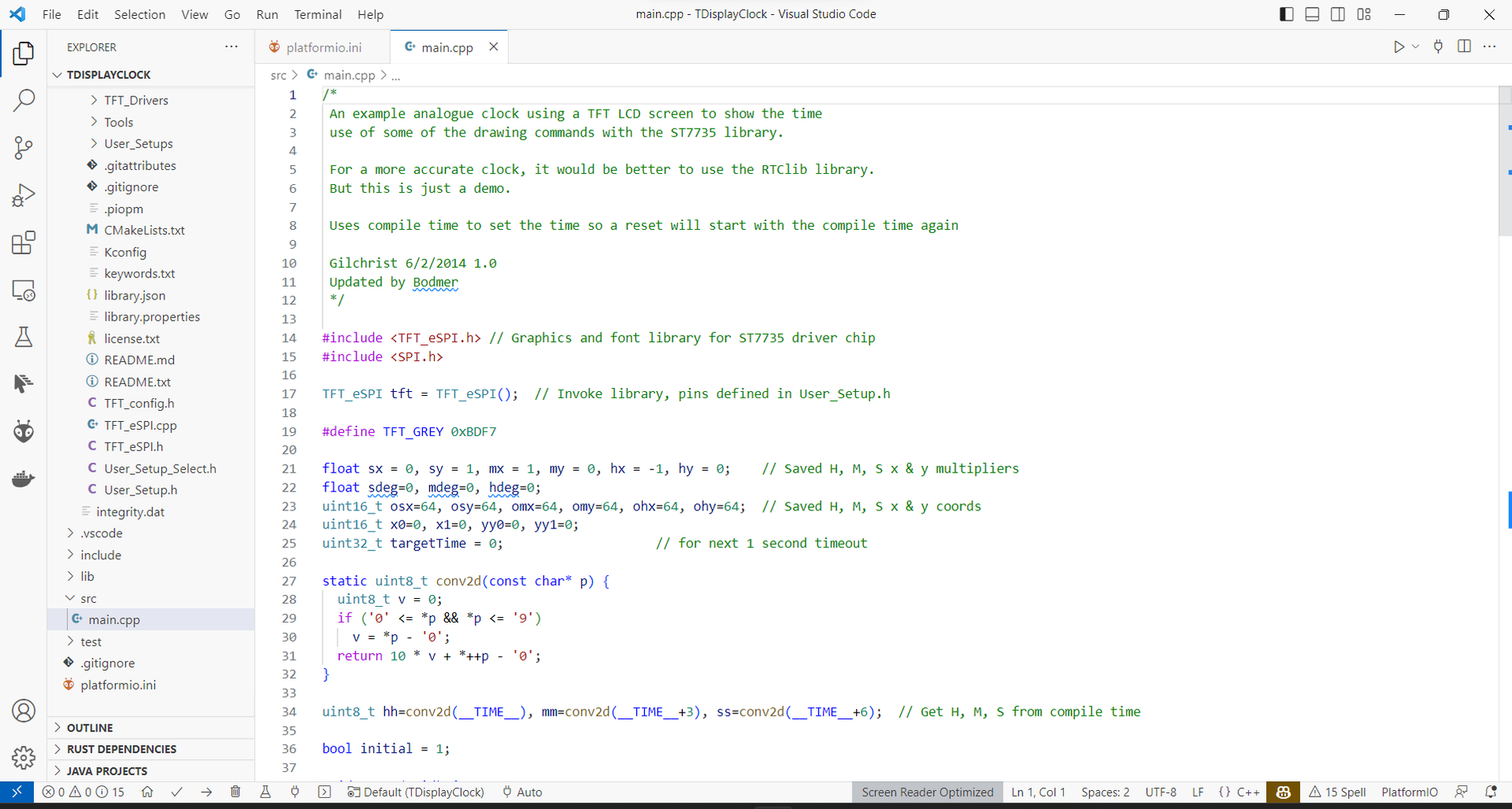 Extending a TFT_eSPI Example With TTGO T-Display Using PlatformIO, With ...