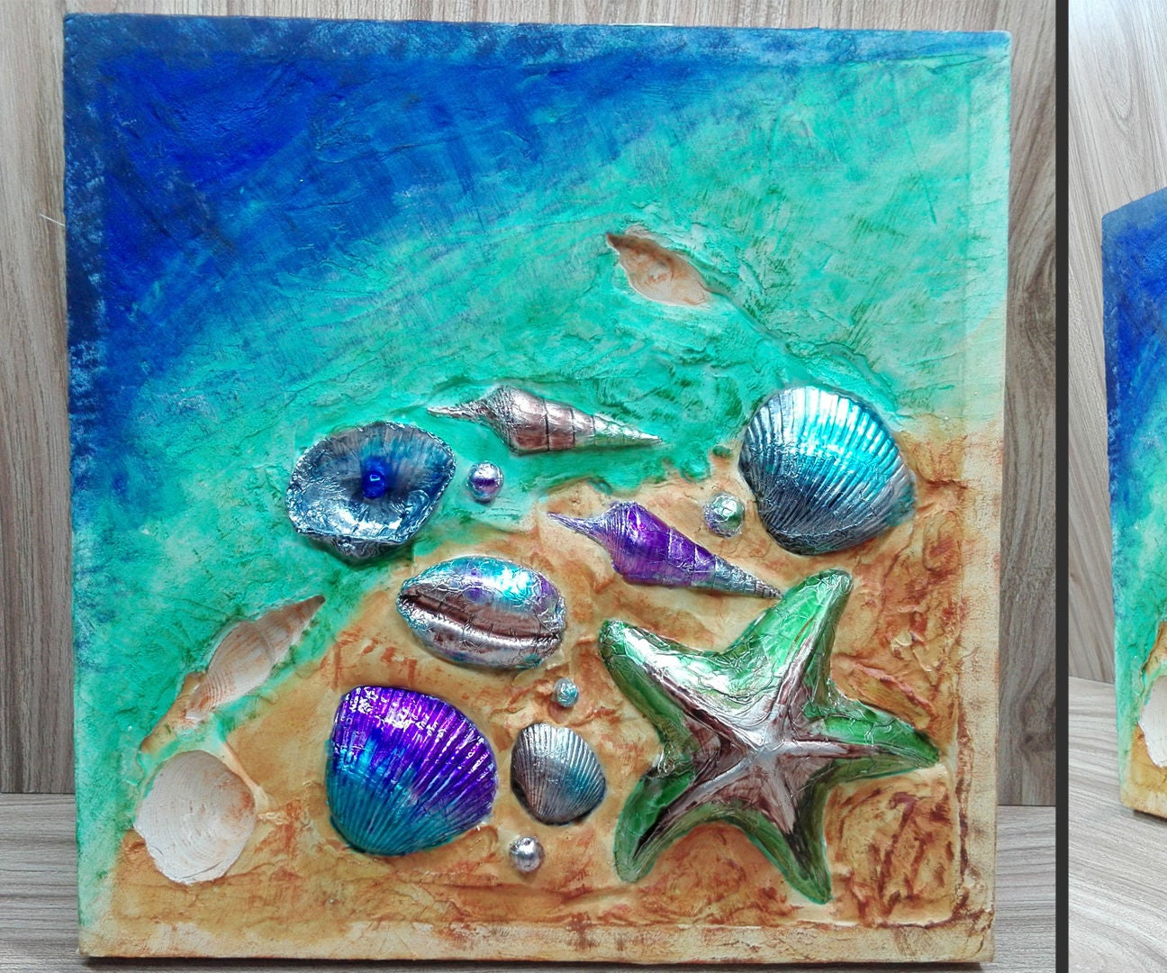 How to Make Embossed Sea Shell Painting Beach Painting 4 Steps