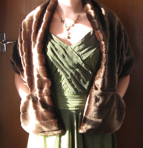 Faux Fur Stole Wrap With Lined Pockets.