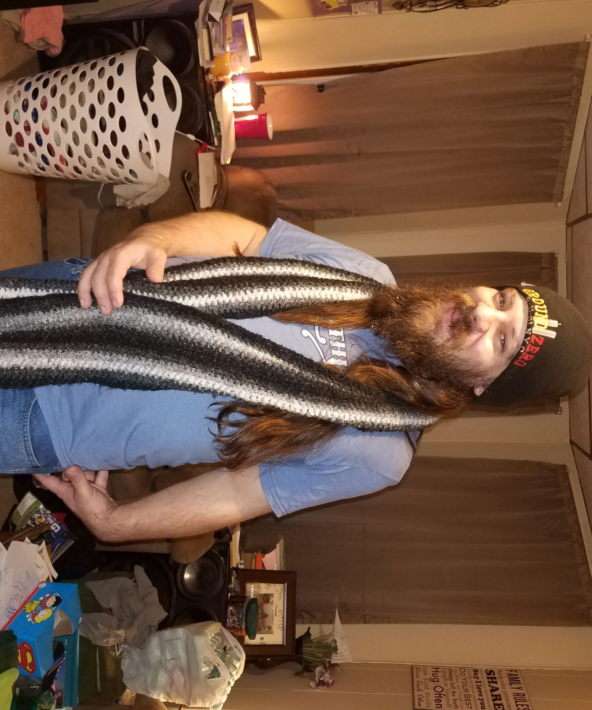 Black, Gray, White Striped Scarf- Extra Long