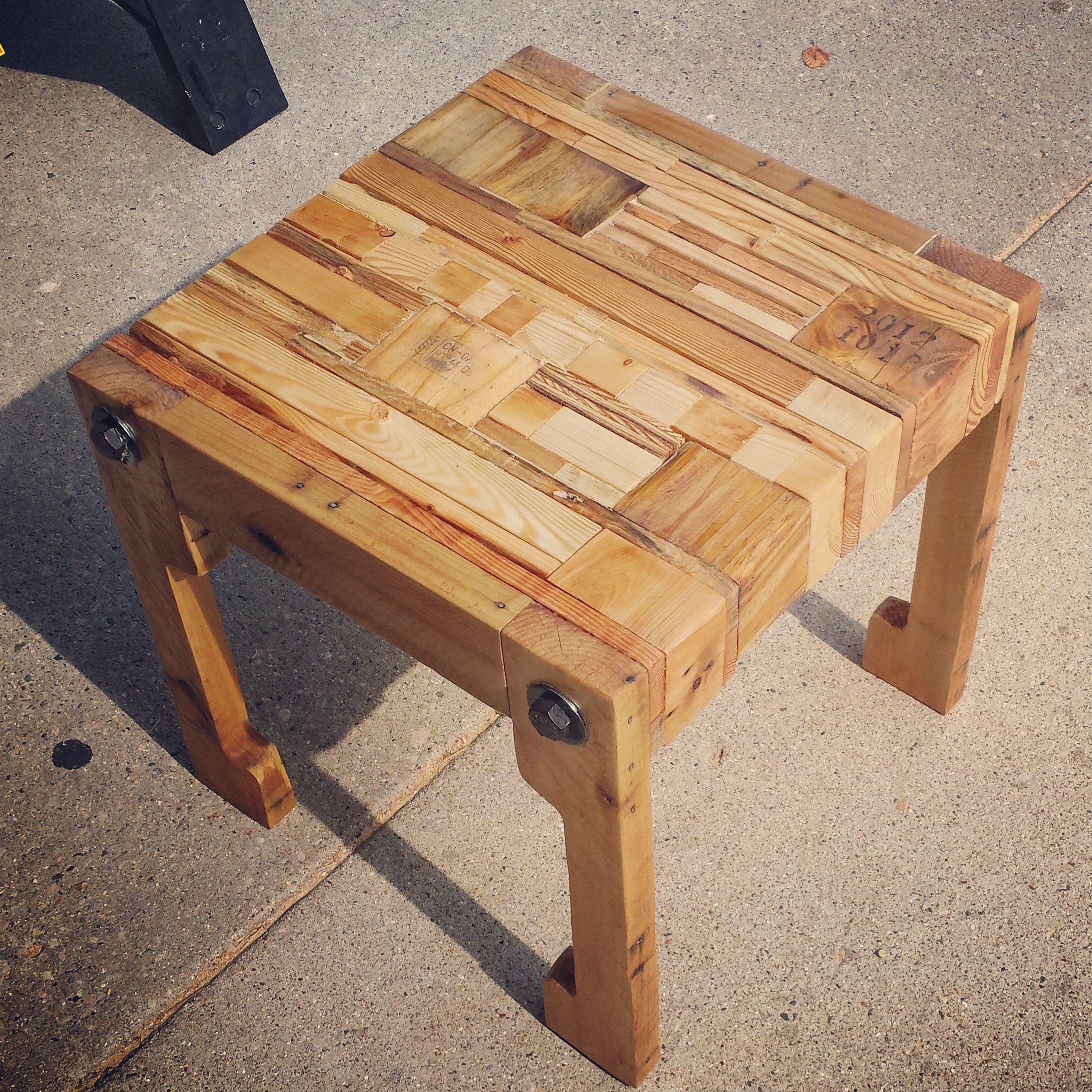 Pallet Wood Table/Seat and Upcycled Pillow - Image 1
