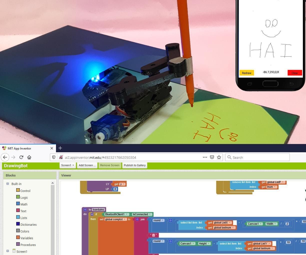 Scratch Built Android App Basics and BT Drawing Robot App