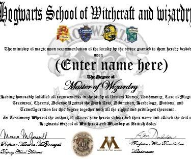 Hogwarts Graduation Certificate 
