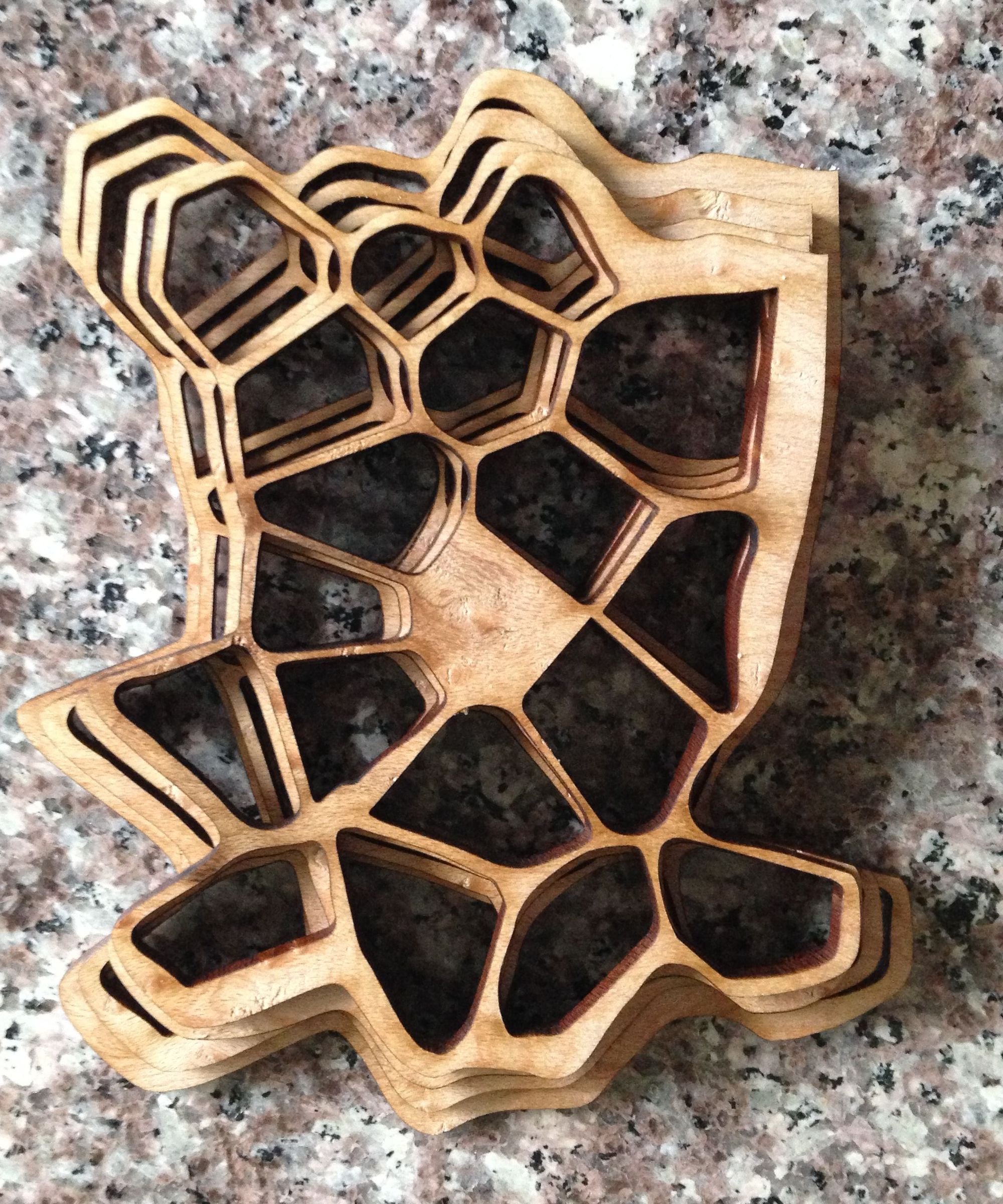 Cell-inspired wooden sculpture prototype