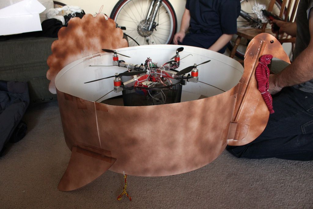 Huge Flying Quadcopter Turkey Drops Pumpkin Pies