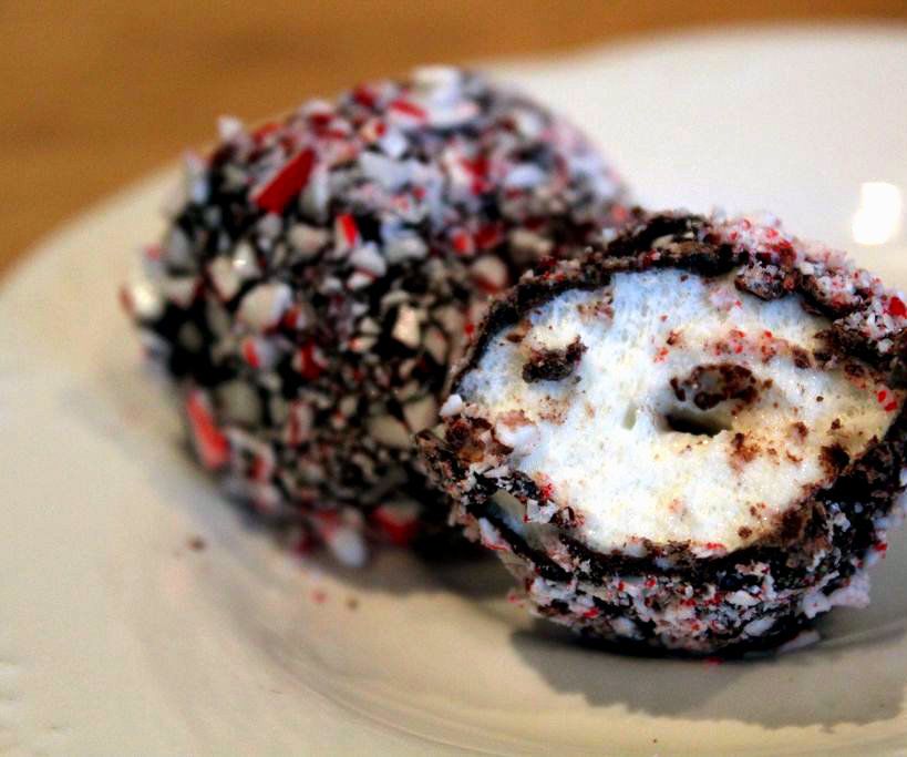 Chocolate Candy Cane Covered Marshmallows