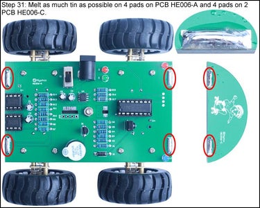 Melt As Much Tin As Possible on 4 Pads on PCB HE006-A and 4 Pads on 2 PCB HE006-C