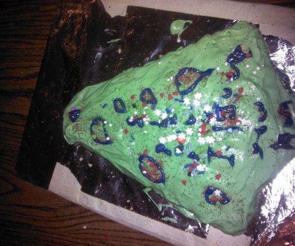 Faith's Homemade Vanilla Christmas Cake With Cream Cheese Frosting With Sprinkels 