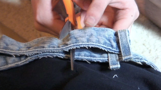 Pin the Jean Waist to the Sweatshirt Collar