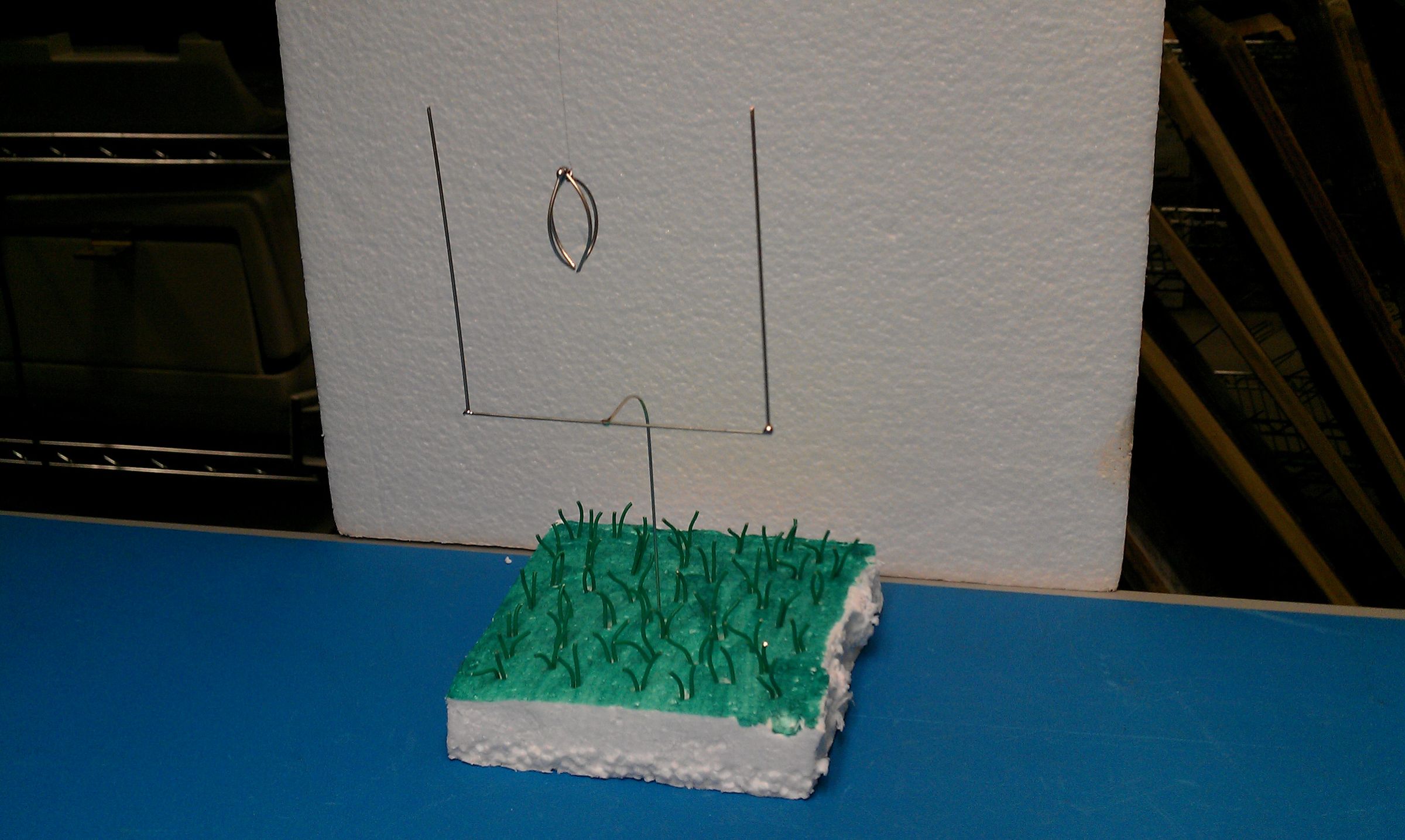 Miniature Football Field Goal, Football, and Grass (Made Out of Wire