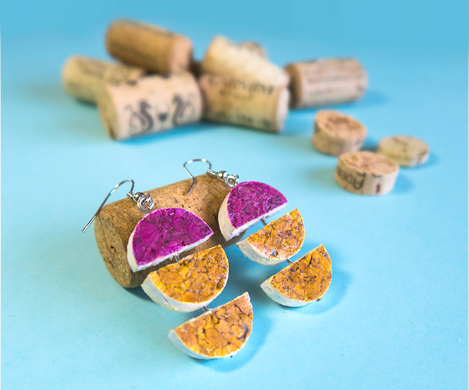 DIY Recycled Wine Cork Geometric Earrings