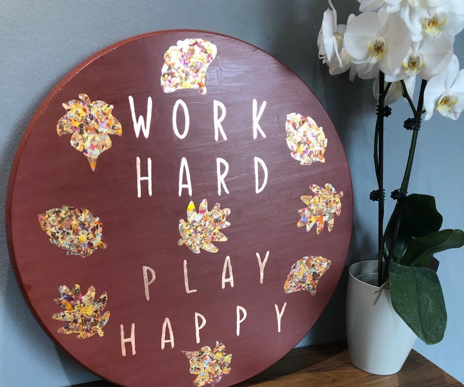 An Inspiring Gilded Copper Leaf and Tamise Sign