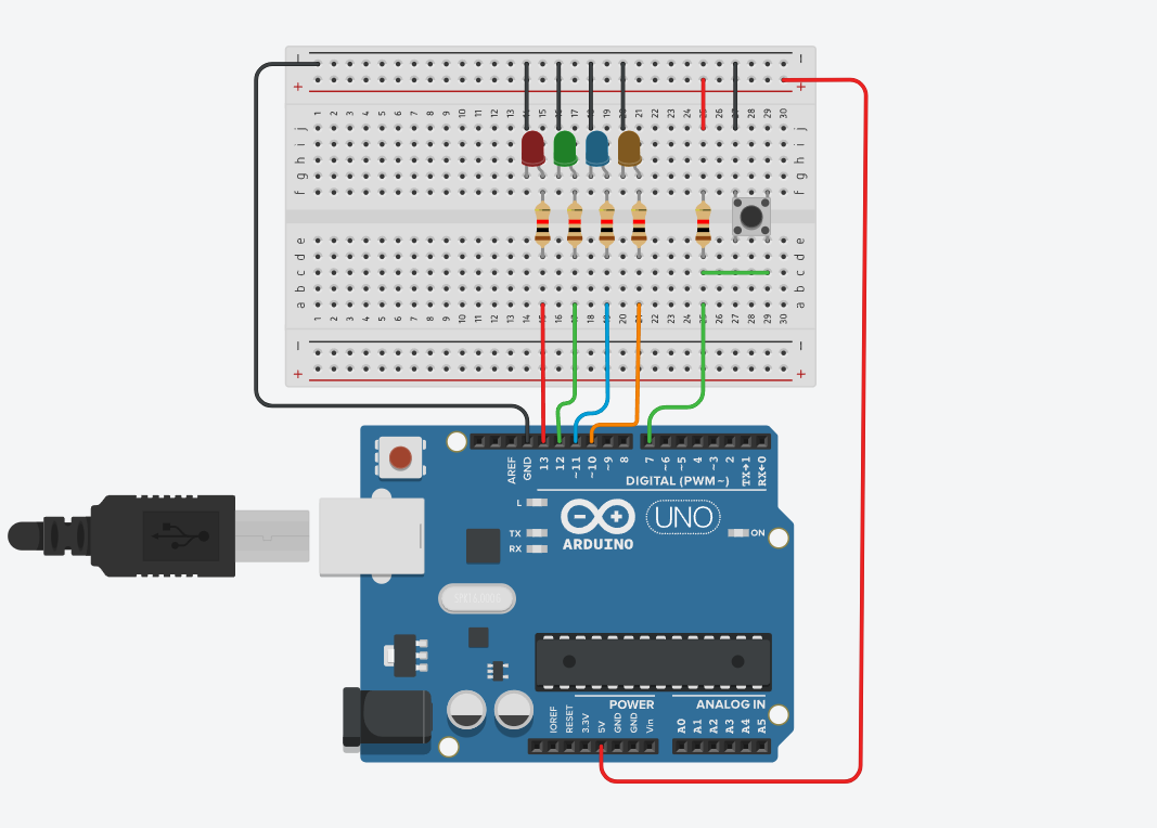 Encendido De Un Grupo De LEDs Mediante Pulsador
