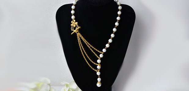 How to Make a Simple Tibetan Style Pearl Stranded Necklace With Multiple Gold Chains Linked