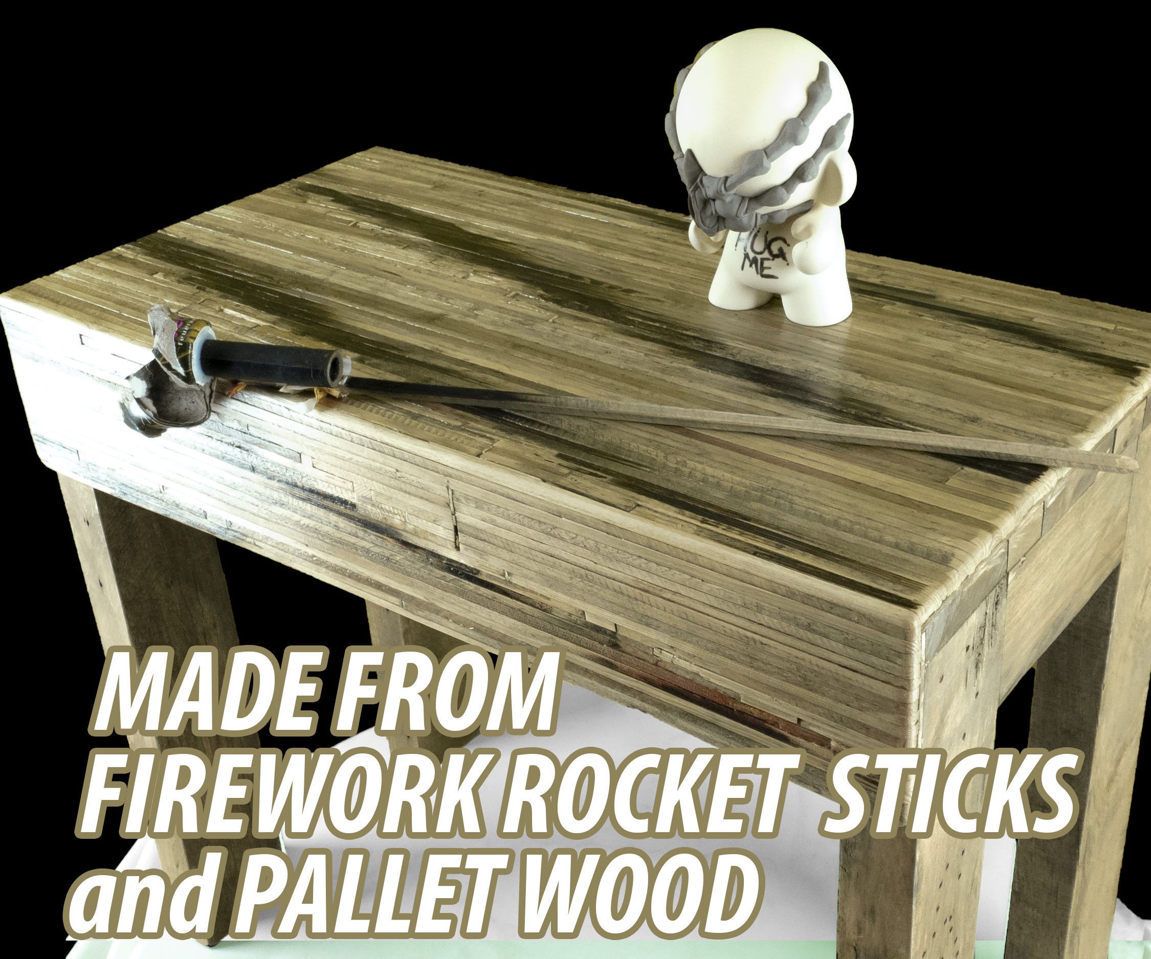 Good Luck Coffe Table Made From Fireworks Rocket Sticks and Pallet Wood